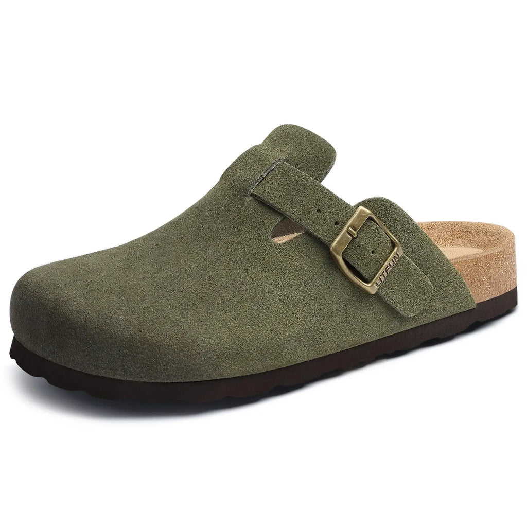Shevalues Herren-Wildleder-Clogs, weiche Leder-Pantoletten, Herren, neue Sommer-Männer-Kork-Sandalen, bequeme Slip-On-Unisex-Clogs mit Fußgewölbeunterstützung