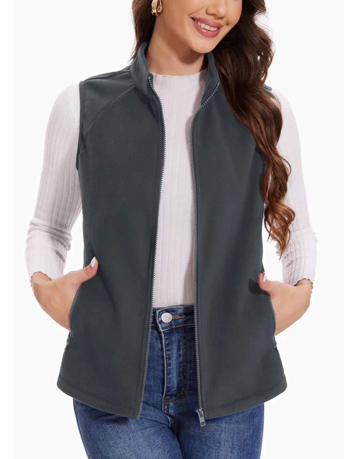 TACVASEN Herbst Winter Fleece Weste Damen warme ärmellose Jacken mit durchgehendem Reiß verschluss leichte Outdoor-Wander weste weibliche Weste