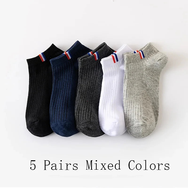 5 Paar dünne, einfarbige Herren-Freizeitsocken, atmungsaktive, schweißabsorbierende Kalibrierungssocken, Sommer-Mischbootssocken