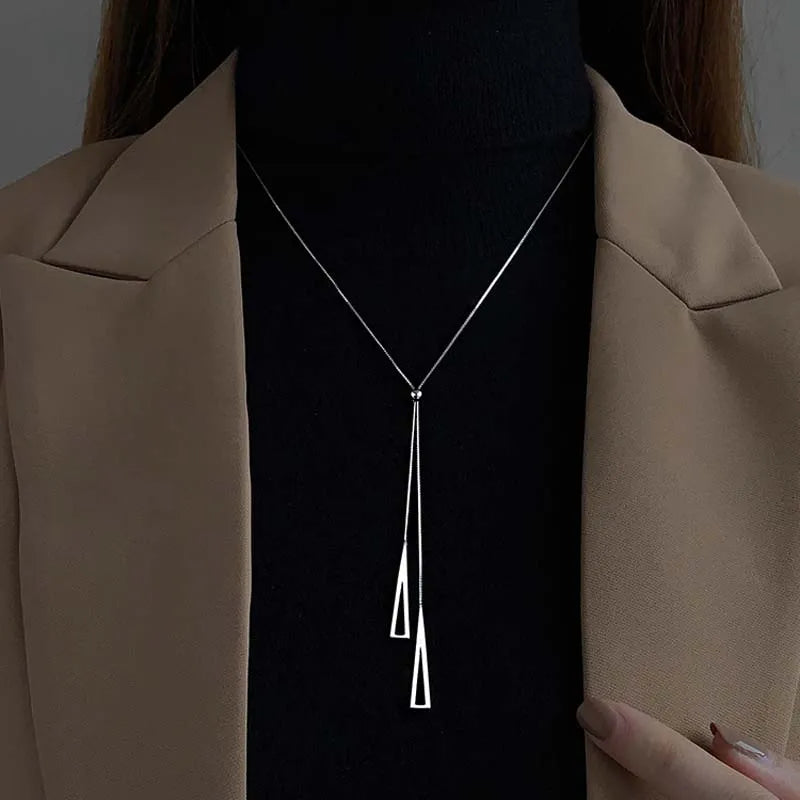 Mode Silber Farbe Lange Quaste Pull Perle Anhänger Halsketten für Frauen Einfache Einstellbare Schlüsselbein Kette Choker Schmuck Geschenk