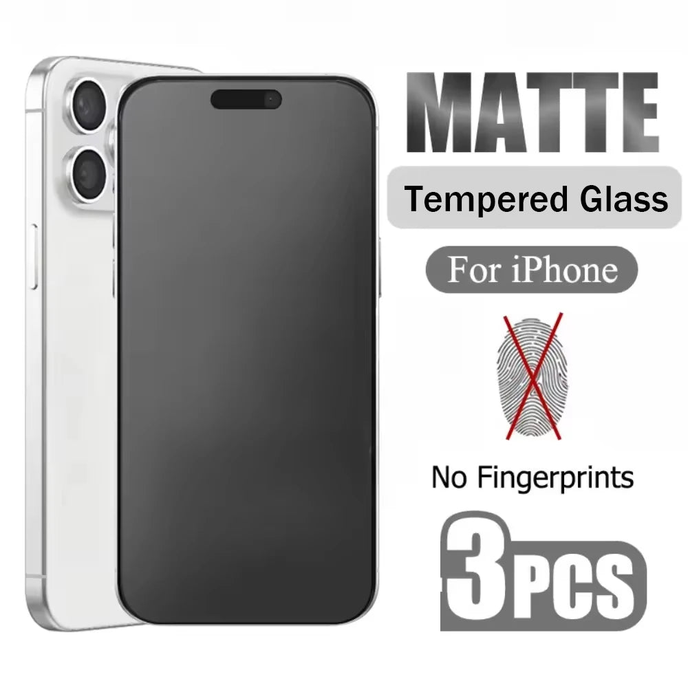 3 Stück mattes gehärtetes Glas für iPhone 16 15 14 12 11 13 Pro Max Plus Mini 16e XS Max Displayschutzfolien mattierte Anti-Fingerabdrücke