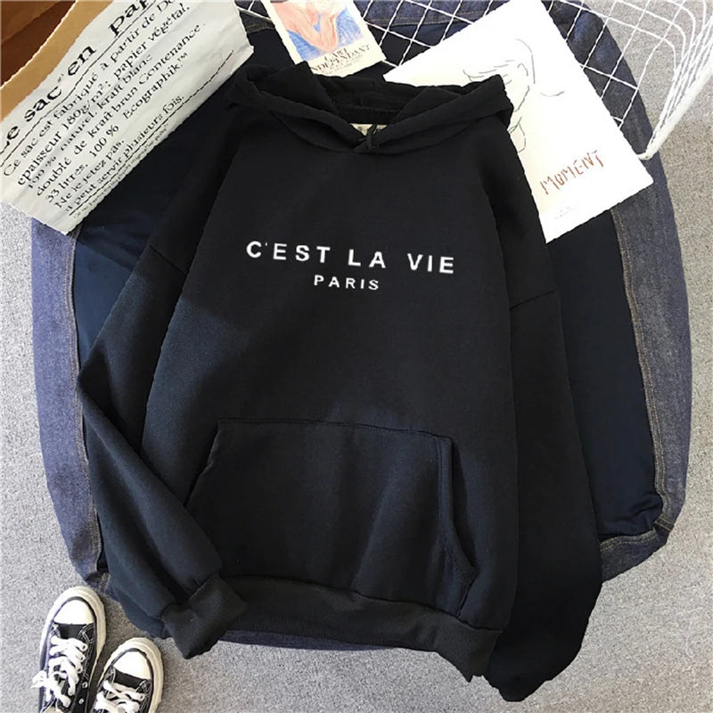 Frauen Casual Drucken Lose Hoodies Frühling Langarm Mit Kapuze Sweatshirt Harajuku Einfache Tops Faul Stil Pullover 2023 Streetwear