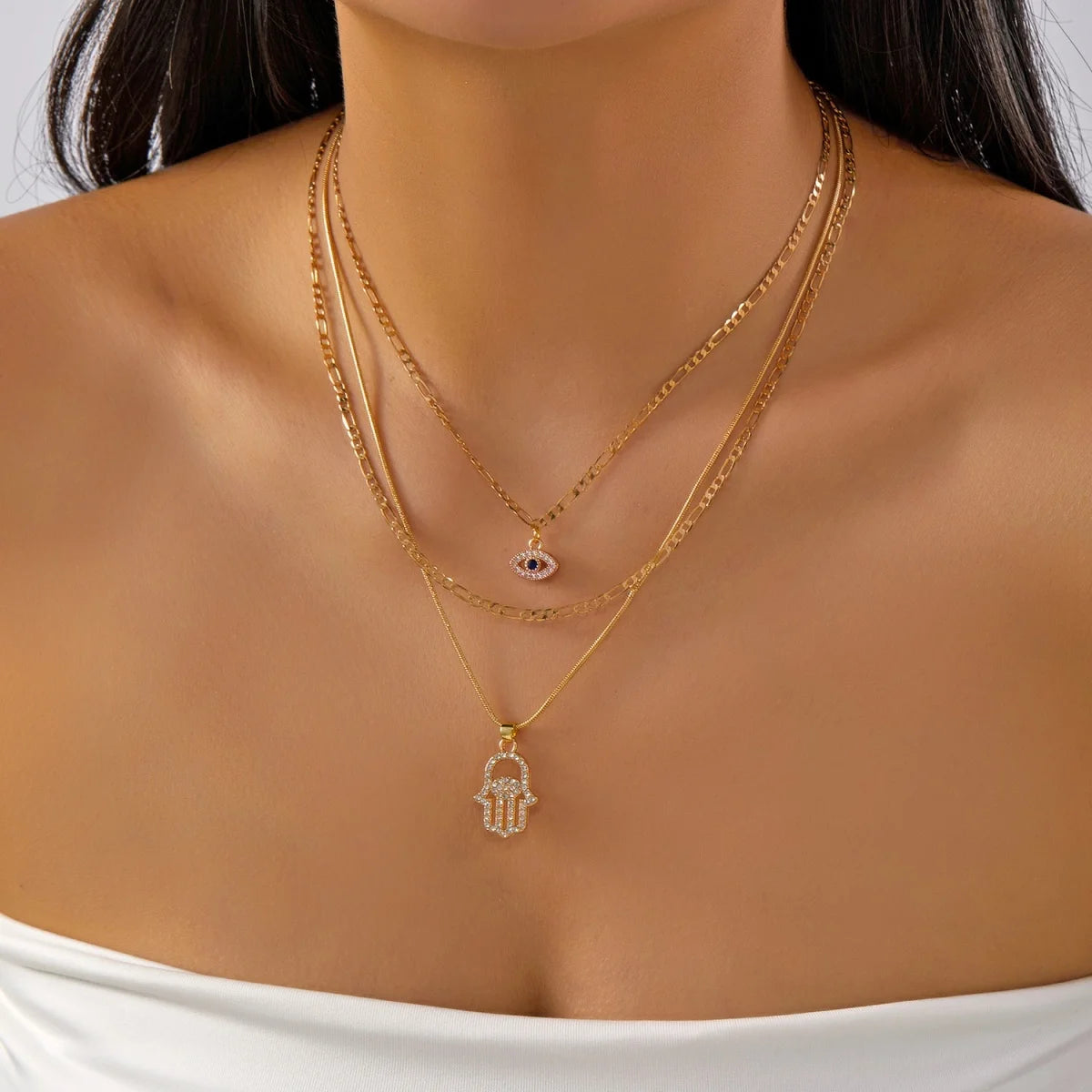 Glücksbringer Doppelschichtige Zirkon Böser Blick Halsketten für Damen und Herren Türkisches Auge Anhänger Halskette Party Schmuck Geschenk
