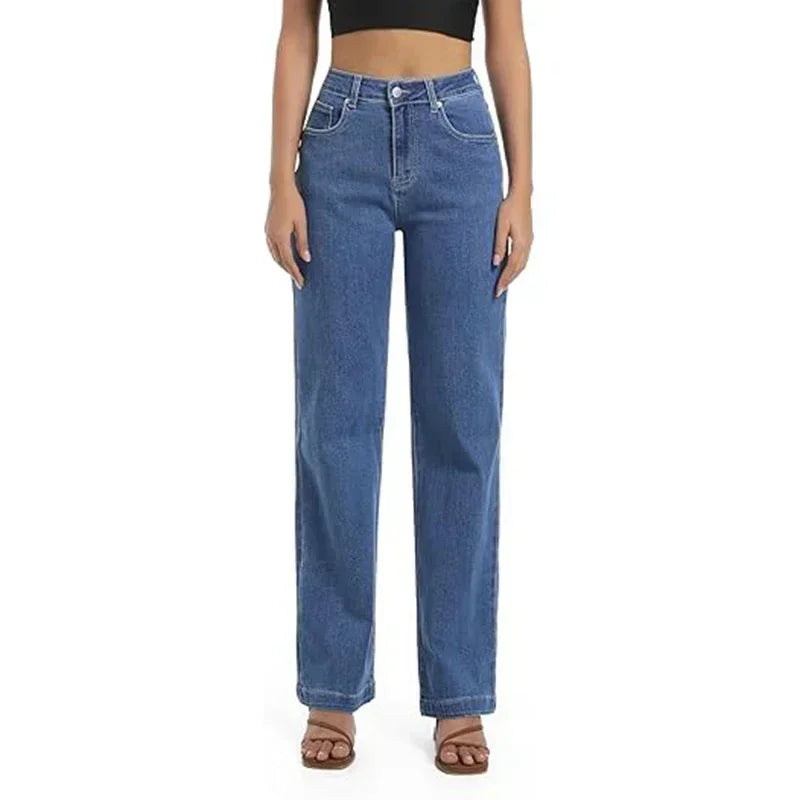 2025 Dame Chic Mode Gerade Bein Jeans Frauen Slim Fit Stretch Hohe Taille Denim Hosen Weibliche Retro Rosa Beige Günstige Hosen