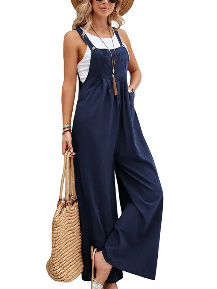 Damen Sommer Herbst Lässige Jumpsuits mit Trägern Elegante Hochgeschnittene Weite Hosen Harajuku Ärmellose Overalls Streetwear