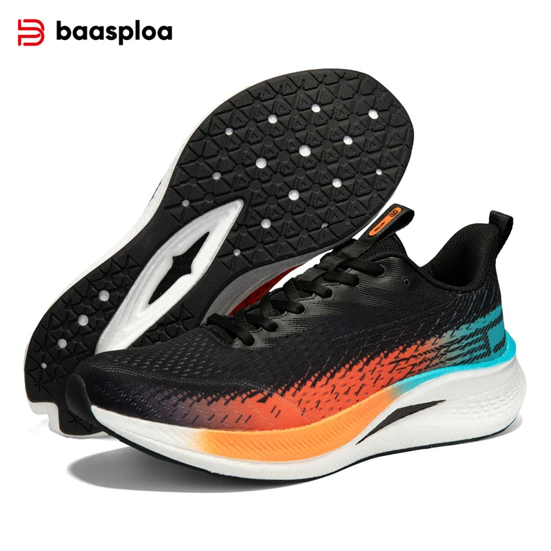 Baasploa Herren-Laufschuhe, atmungsaktiv, leicht, professionelle Sport-Turnschuhe, männliche Komfort-Turnschuhe mit Carbonplatte, rutschfeste Marathon-Turnschuhe