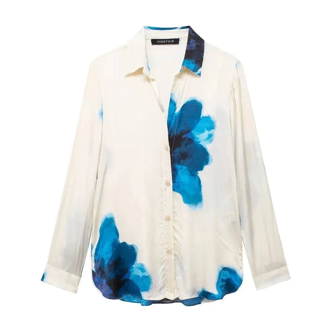 HH 2024 Sommer Weibliche Elegante Blumen Druck 2 Stück Anzug Lange Ärmel Revers Bluse + Kordelzug Breite Bein Hosen kausalen Outfit