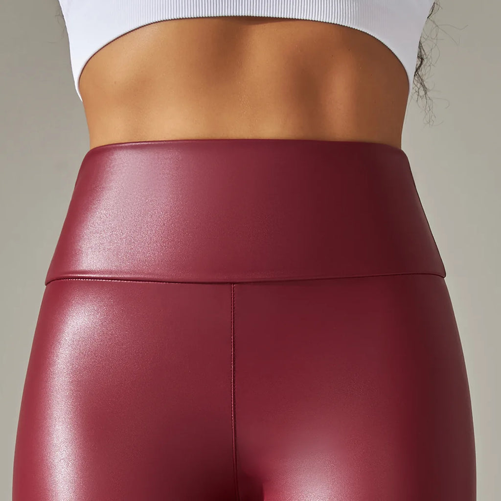 Neue PU-Lederhose für Damen, farbenfrohe, eng anliegende Schlankheits- und Yoga-Leggings mit hoher Taille für den Außenbereich