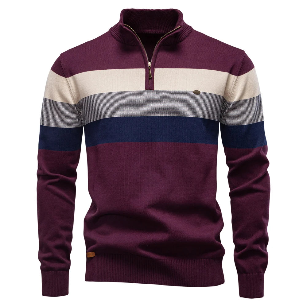 AIOPESON Herren Patchwork Pullover Pullover Baumwolle Casual Zipper Mock Neck Pullover für Männer Neue Winter Mode Warme Pullover für Männer