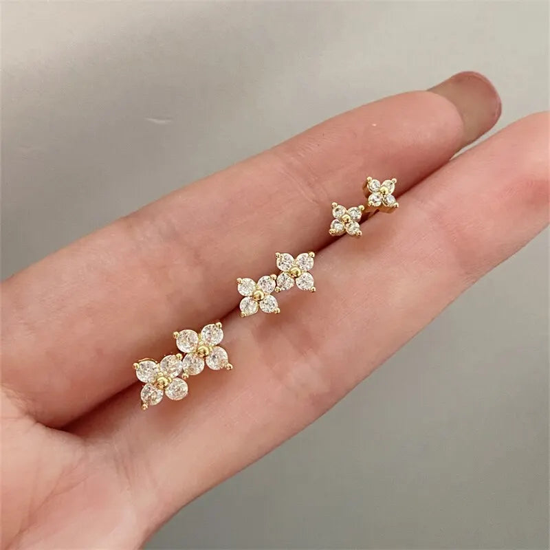 Exquisiter kleiner runder Zirkonia-Ohrstecker in Blumenform, goldfarben, für Damen, schlicht, Party, Hochzeit, Modeschmuck