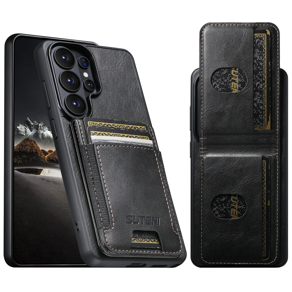 Business Magnetische Leder-Brieftasche Vertikale Kartenfächer Hülle für Samsung Galaxy S26 Ultra S25 Plus S24 S23 Standfunktion Telefonhalter Cover