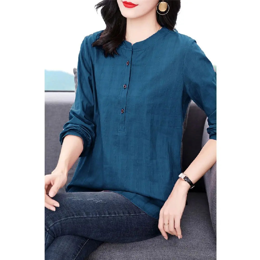 Frauen Frühling Herbst Stil Blusen Hemden Dame Casual Langarm Stehkragen Blusas Tops DF4850