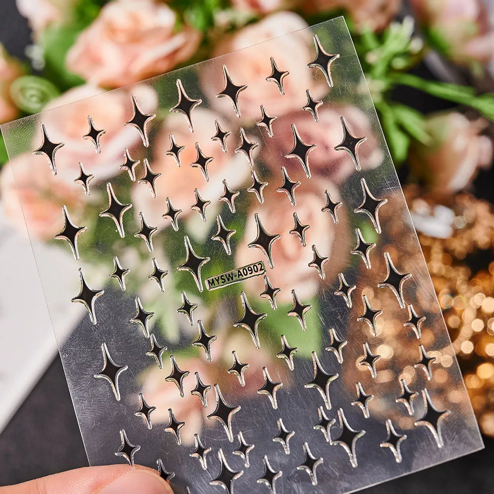 1-PC Holo Laser Star Nail Art Aufkleber (Schwarz/Weiß/Splitter/Gold) Glänzender Stern 3D Nagelaufkleber DIY 3D Transfer Star Nail Slider *&