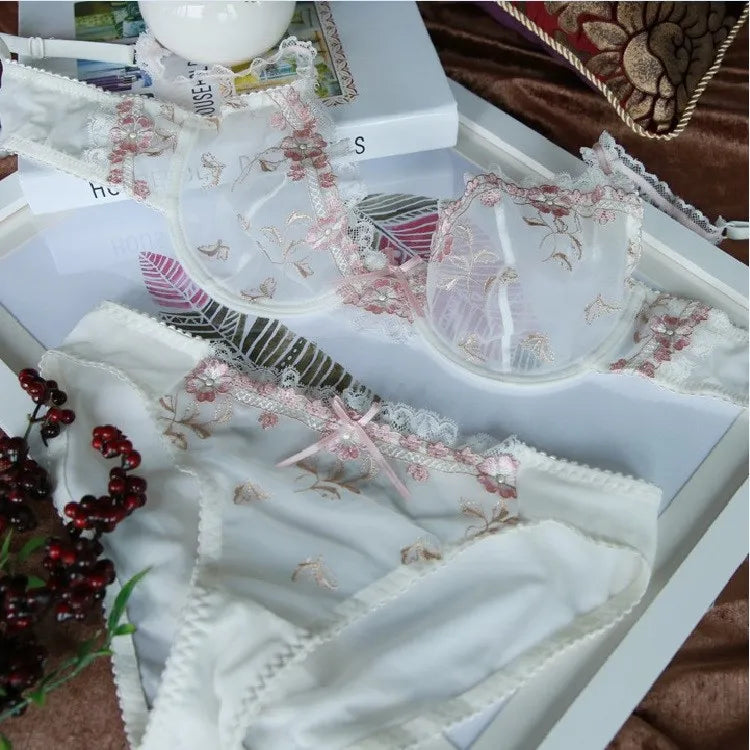 Luxus Europäische und Amerikanische Unterwäsche Frauen Dünne Große Größe Sexy Bh Große Brust Kleine Spitze Transparent Bh Set Perspektive Winter