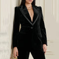 Hosenanzüge Outfit Damen Passende Sets Hosen Hochwertiger Zweireiher Blazer Schwarzer Samtanzug Set Mode 2-teilig für Damen