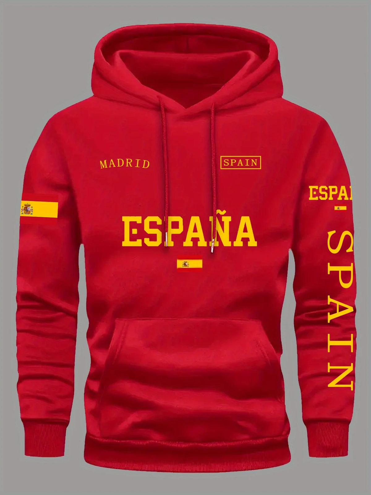 Kapuzenpullover mit spanischer Flagge, Grafikdruck, für Herren und Damen, Herbst und Winter, für den Alltag, Outdoor, Urlaub, Fitness, lässig, locker, warm, Sportbekleidung