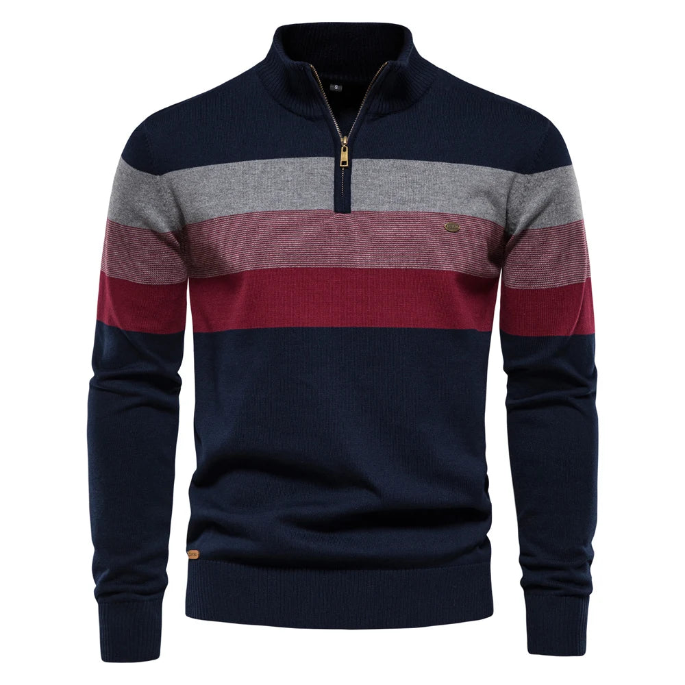 AIOPESON Herren-Pullover aus Baumwolle mit Stehkragen, Stehkragen, Viertelreißverschluss, Pullover, Herbst und Winter, warm, gesellschaftlicher Freizeitpullover für Herren