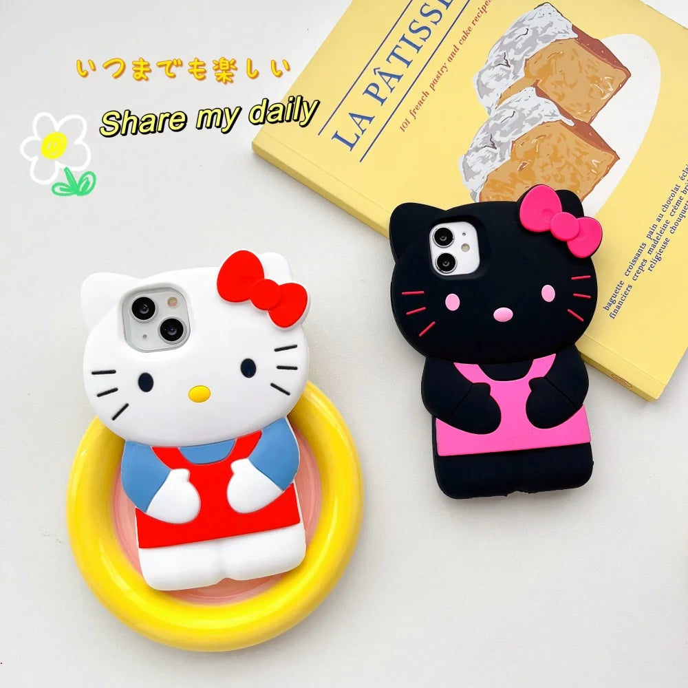 3D Niedliche HelloKitty Silikon-Handyhülle für iPhone 17 Pro Max 16 Plus 15 14 13 Pro 12Mini 11 Pro Max XR X XS 7 8 Stoßfeste Schutzhülle