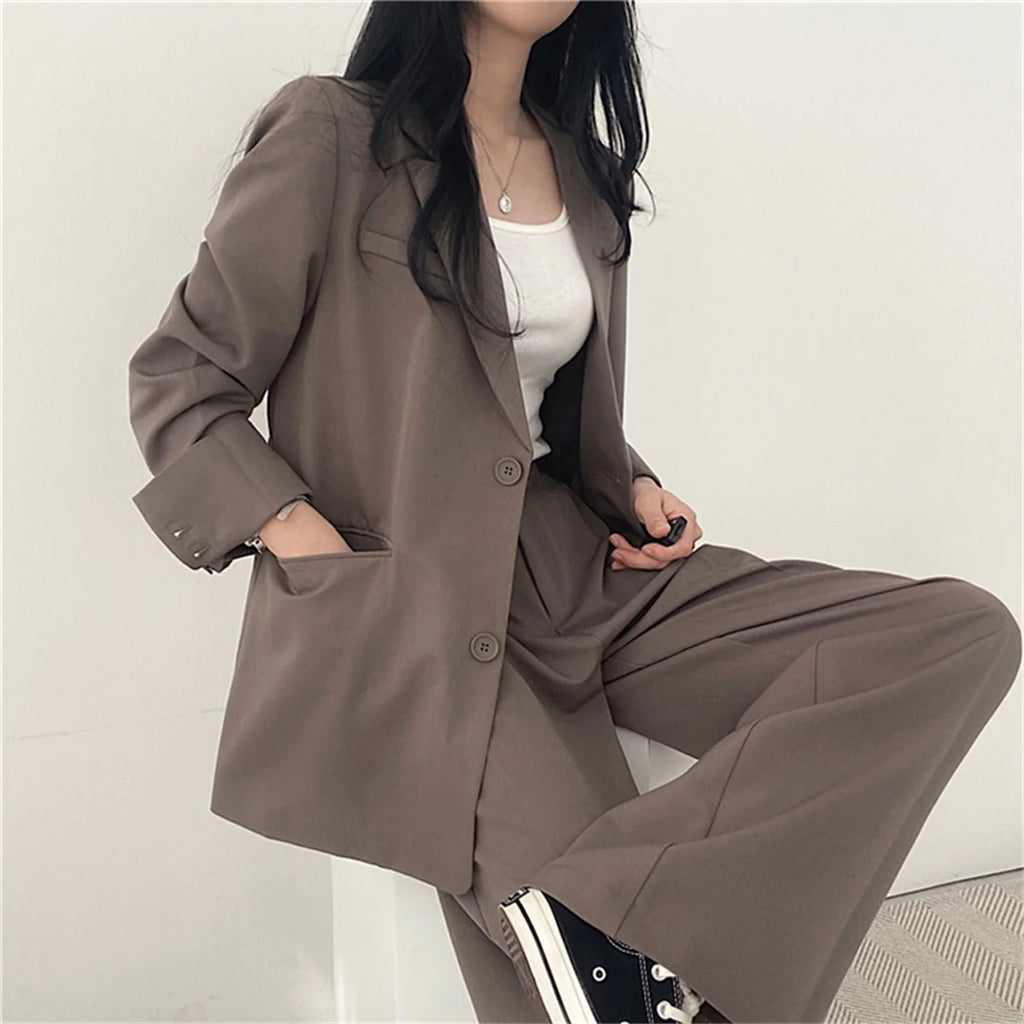 2026 frühjahr Neue frauen Kleidung Anzug Jacke Casual Hosen Set Breite Bein Anzug Hosen Elegante Büro Dame Business Anzug set Blazer