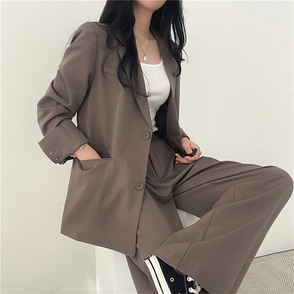 2026 frühjahr Neue frauen Kleidung Anzug Jacke Casual Hosen Set Breite Bein Anzug Hosen Elegante Büro Dame Business Anzug set Blazer