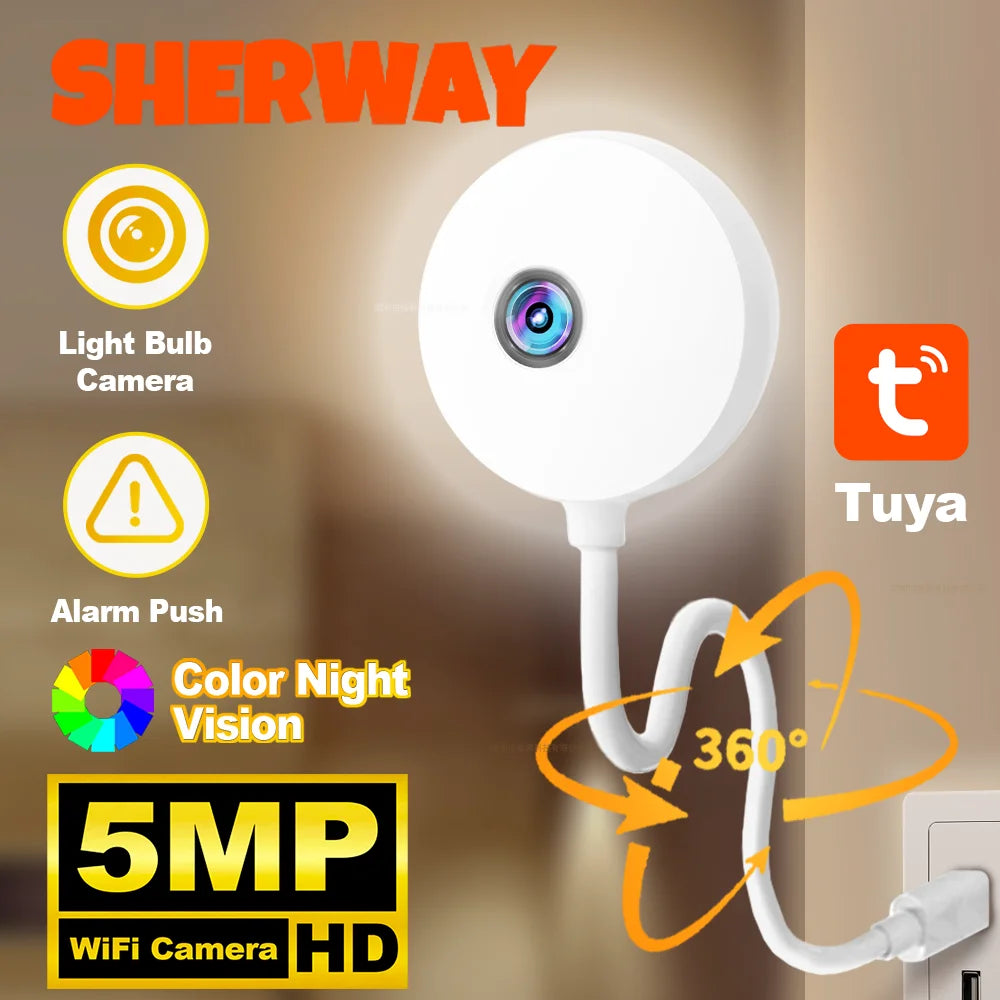 Tuya 5MP Mini WiFi Kamera Indoor 2K Sicherheit Kamera für Baby Monitor Wireless USB Stecker IP Überwachung AI auto Tracking Babe Cam