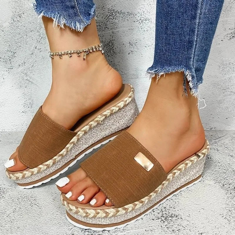 Sommer-Keilabsatz-Pantoletten, Plateau-High-Heels für Damen, Outdoor-Schuhe, Basic Clog Keilabsatz-Pantoletten, Flip-Flop-Sandalen