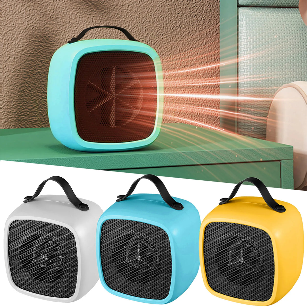 Tragbare Mini-Heizungen für den Haushalt, Desktop-Stummschaltung, schnelle Erwärmung, Wärmerventilator, 500 W, PTC-Keramik-Warmluftheizungen für Innenbüro, Winter