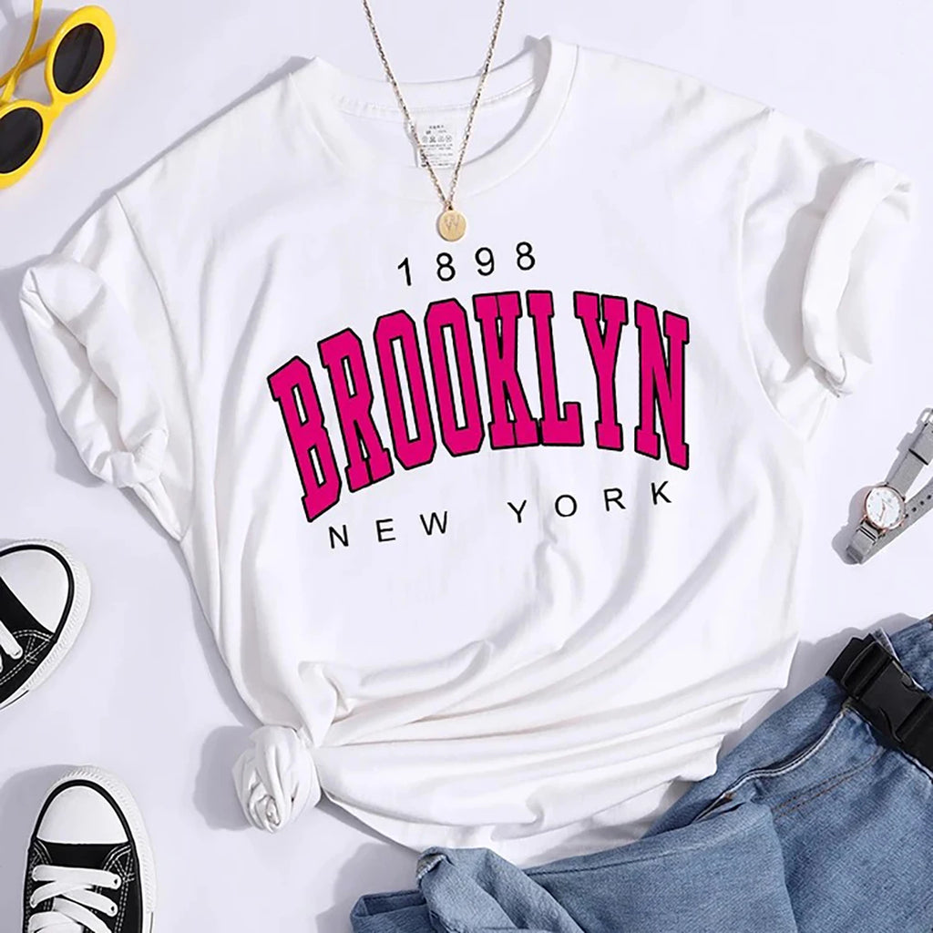 2024 neue Sommer Frauen T Shirt 1898 Brooklyn New York Print Kurzarm T-Shirts Warme Casual Street Hip Hop Y2k Kleidung Tops