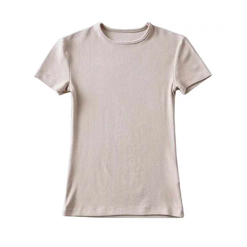 Casual Sommer Frau Skinny Fit T-shirt Enge Kurzhülse O-ansatz T Grundlegende Solide Crop Tops T Shirt