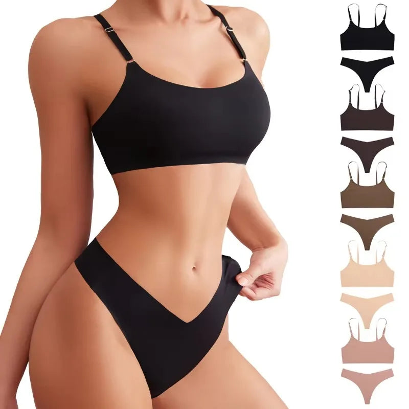 YMQJ Heißer Verkauf Hohe Qualität Neue Design Uns Größe Stilvolle Feste Eis Seide Nahtlose Drahtlose Bhs Und Frauen Unterwäsche Set