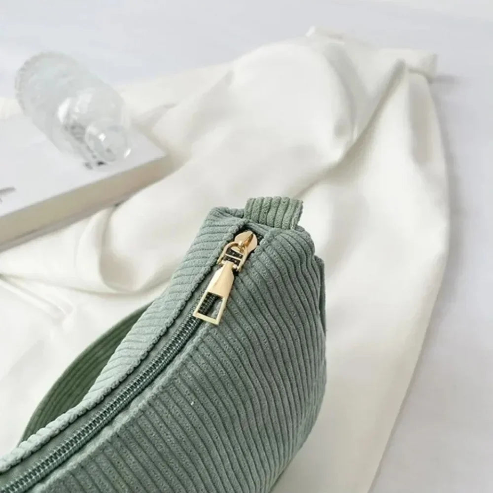 1PC Mode Vintage frauen Handtaschen Cord Unterarm Tasche Casual Frauen Schulter Taschen Einfarbig Zipper Weibliche Handtasche Kupplung