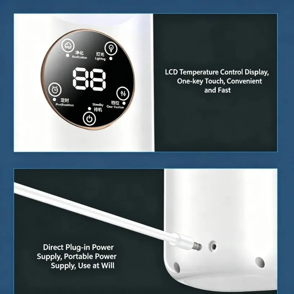 Mini-Luftkühler, Befeuchtung, Kühlung, USB, geräuschlos, zeitgesteuerter Klimaventilator, bunte Lichter, Nachtlicht, LED-Bildschirm, 6 Windgeschwindigkeiten