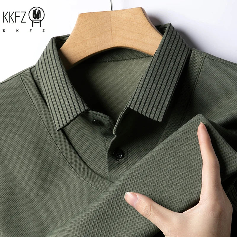 Herren Freizeitmode Langarm Einfarbiges Polohemd 2026 Vielseitiges Business-Oberteil Ganzjährig Zweiteiliges-Optik-Design