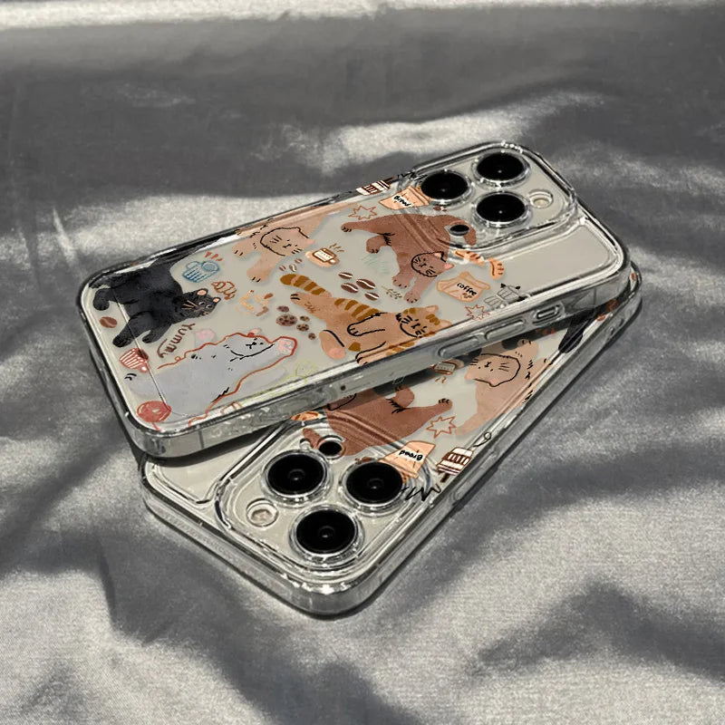 Niedliche Katzen-Handyhülle für iPhone 17 Pro 16 14 13 11 12 15 Pro Max 8 7 Plus 16e Air XR XS SE Stoßfeste Weiche TPU Transparente Schutzhülle