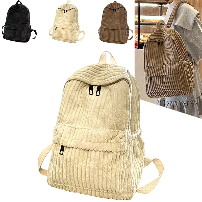 Schicker Vintage-Cord-Rucksack, Langlebiger Leichter Rucksack mit Komfortablen Gepolsterten Trägern für Campus, Pendeln und Wochenendausflüge