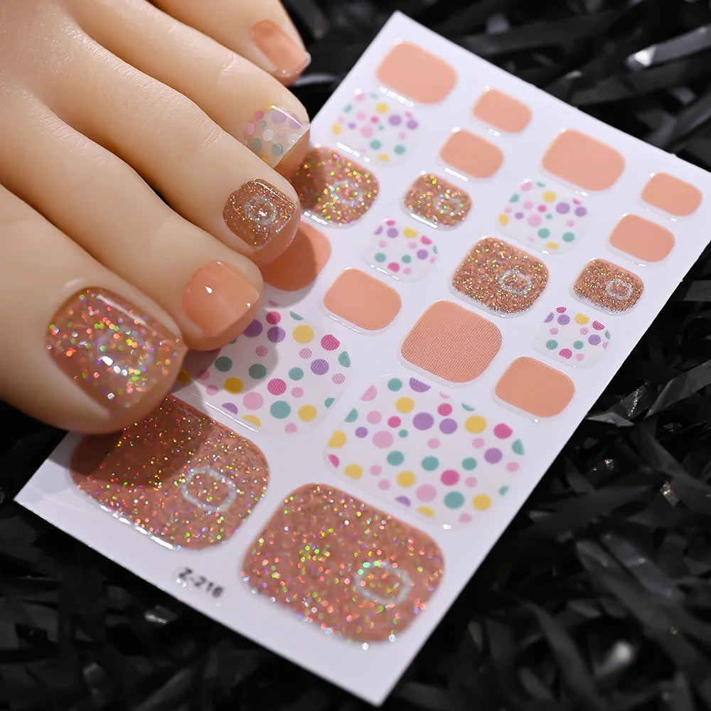 22-teilige Zehennagel-Aufkleber, Selbstklebende Glitzer-Nagelstreifen ohne Backen, Sommerliche Vollabdeckung DIY Fußdekor für Frauen