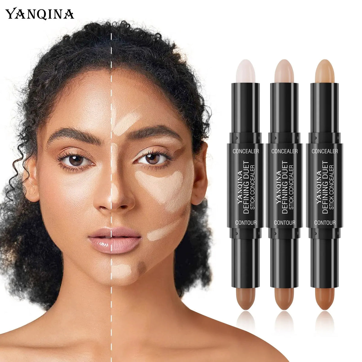 Contour Stick Duo, doppelseitige Highlight- und Schattencreme, wasserfester Concealer mit vollständiger Abdeckung, natürliches Finish-Make-up für alle Sk