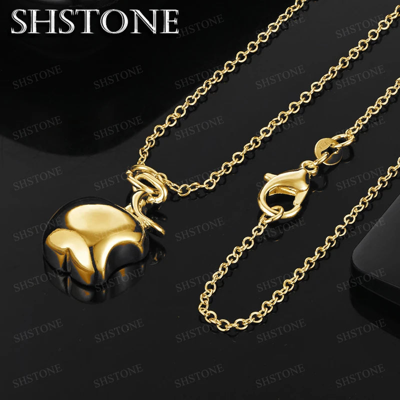 18K Gold 16-30 Zoll Kette mit gekerbtem Apfel-Anhänger für Damen, modischer Schmuck für Geburtstag, Party, Hochzeit, Verlobung