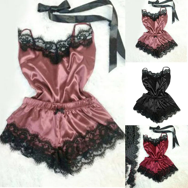 Sexy Pyjamas Set Frauen Nachtwäsche Eis Seide Satin Nachthemden Robe Dessous Set