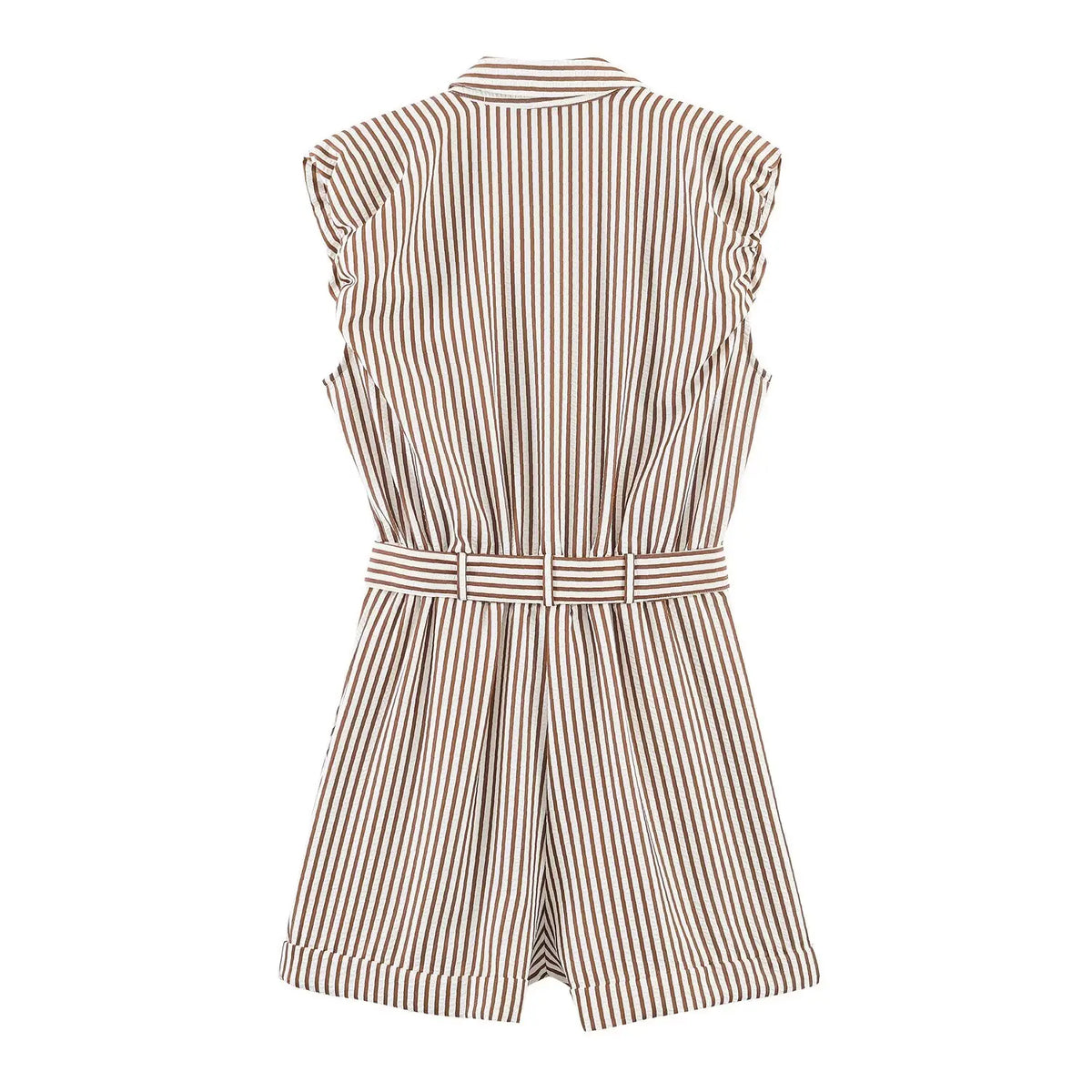 Eleganter gestreifter Damen-Shorts-Jumpsuit für den Sommer, ärmelloser, einreihiger Streetwear-Romper mit Gürtel