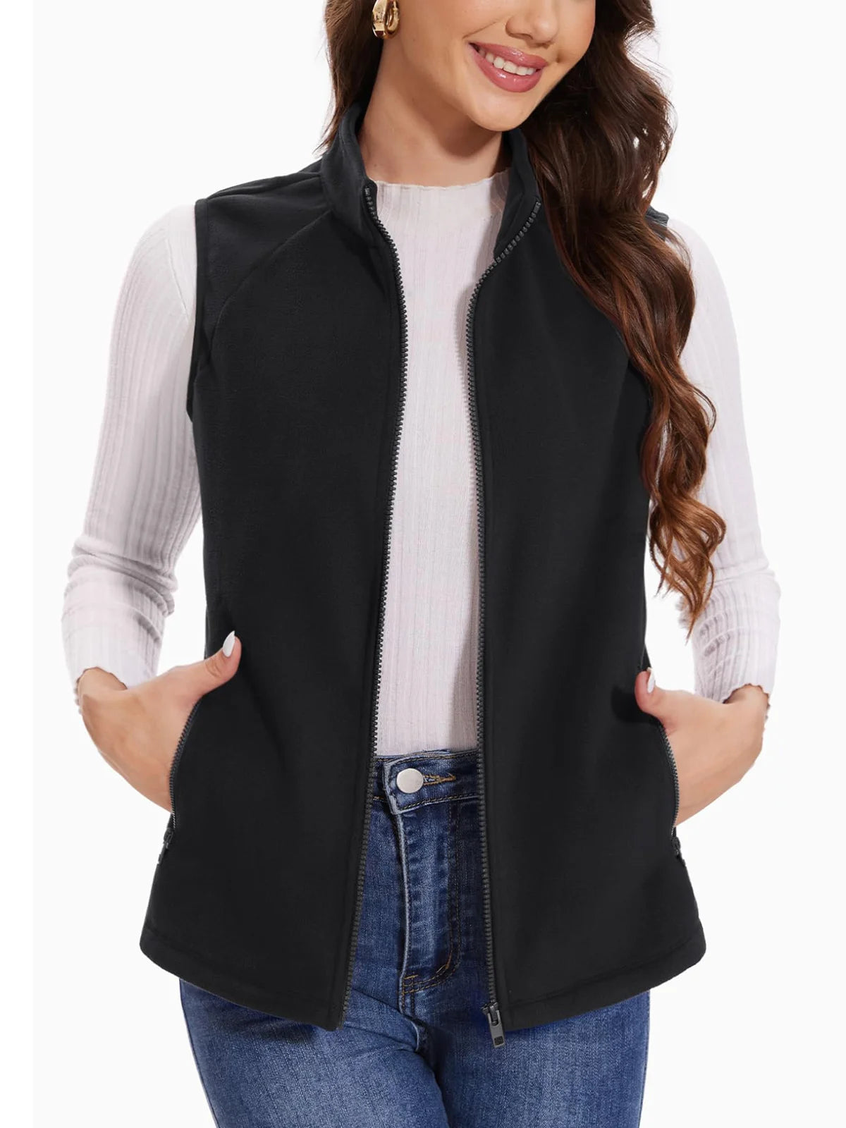 TACVASEN Herbst Winter Fleece Weste Damen warme ärmellose Jacken mit durchgehendem Reiß verschluss leichte Outdoor-Wander weste weibliche Weste
