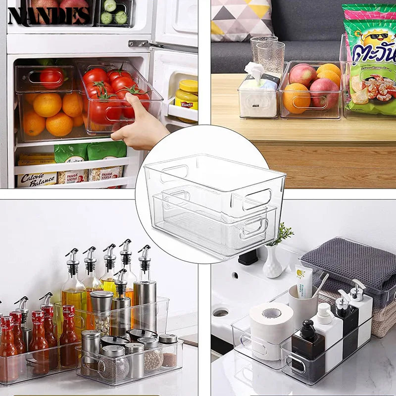 Kühlschrank-Organizer-Behälter, stapelbare Kühlschrank-Lebensmittel-Aufbewahrungsbox mit Griff, durchsichtiger Kunststoff, für Speisekammer, Gefrierschrank, Organizer-Werkzeug