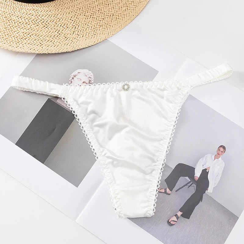 Dünner Gürtel-Slip mit Schleife für Damen und Mädchen, Sportunterwäsche, Tanga, niedrige Taille, nahtlos, weiche Satin-Slips, Damen-Dessous