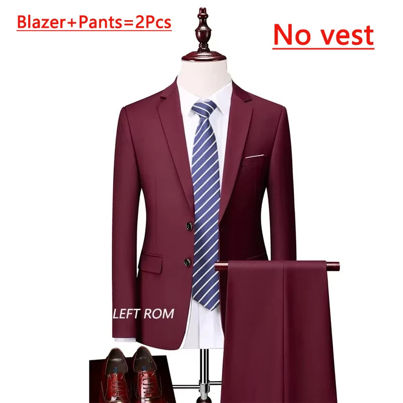 14 Farben M-6XL ( Jacke + Weste + Hose) High-End-Marke formale Business Herren Anzug dreiteiligen Bräutigam Brautkleid einfarbigen Anzug