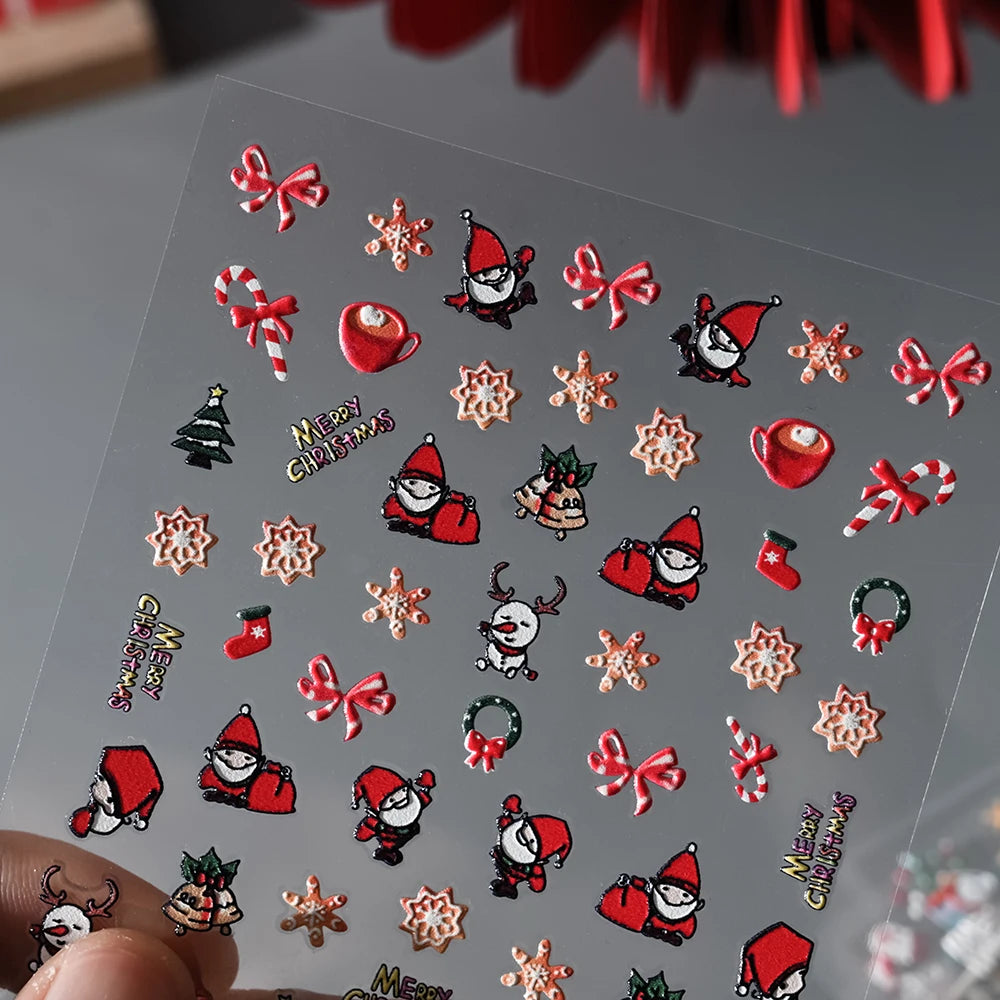 1 Blatt 5D Holly Beeren Weihnachten Nagel Declas Niedliche Tupfen Weihnachtsbäume Nagelaufkleber Lebkuchenmann Schneeflocke Maniküre