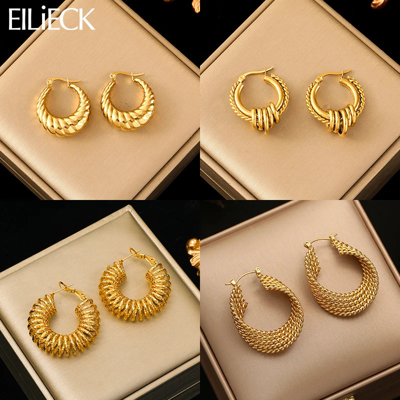 EILIECK 316L Edelstahl Metall Gold Farbe Hoop Ohrringe Für Frauen Trendy Hochwertige Wasserdichte Ohr Clips Schmuck Geschenk