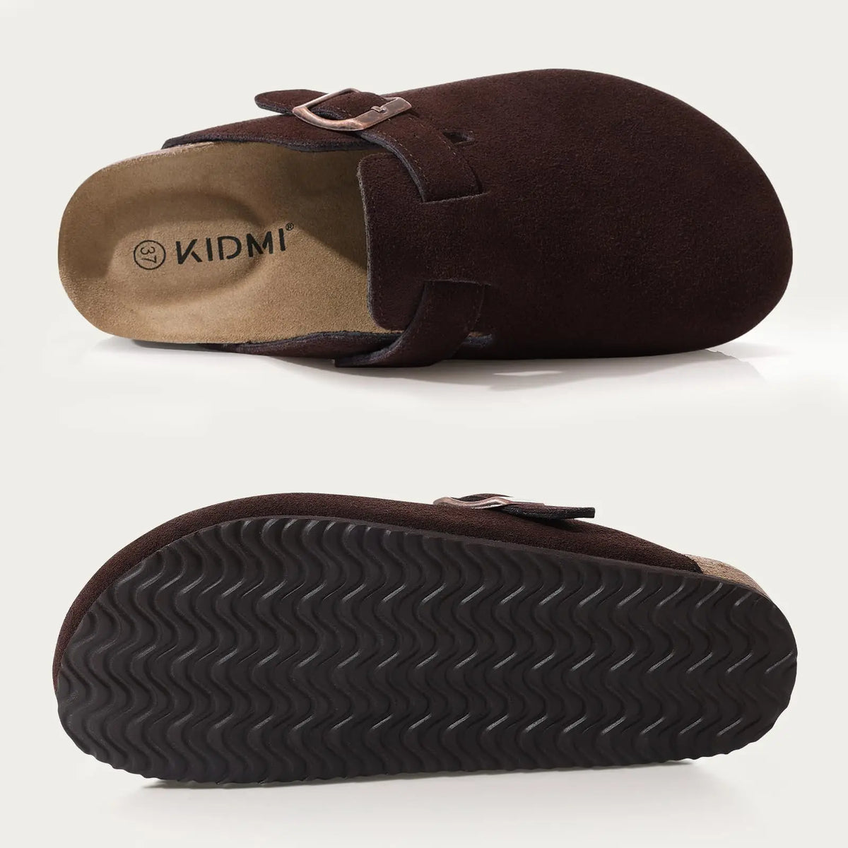 Litfun Neue modische Damen-Clogs mit verstellbarem Riemen, Korkfußbett, Leder-Pantoletten mit Fußgewölbeunterstützung, Unisex-Kartoffelschuhe für den Außenbereich