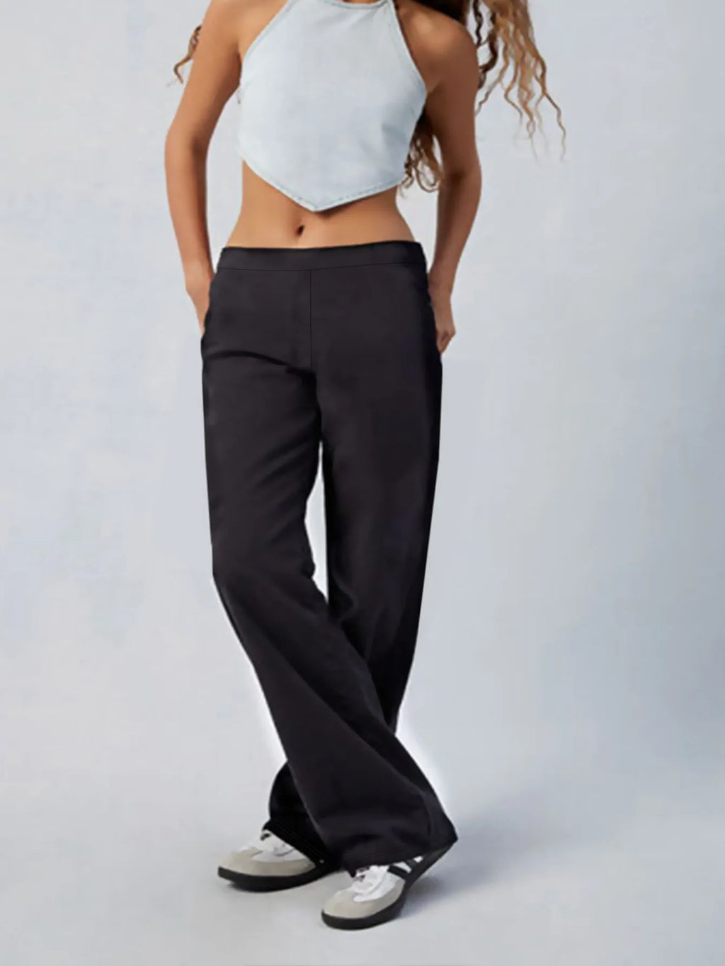 2026 Modische Moderne Weite Hosen für Damen mit Elastischem Bund, Dehnbar, Figurformend, Schwarz, für Büro und Party