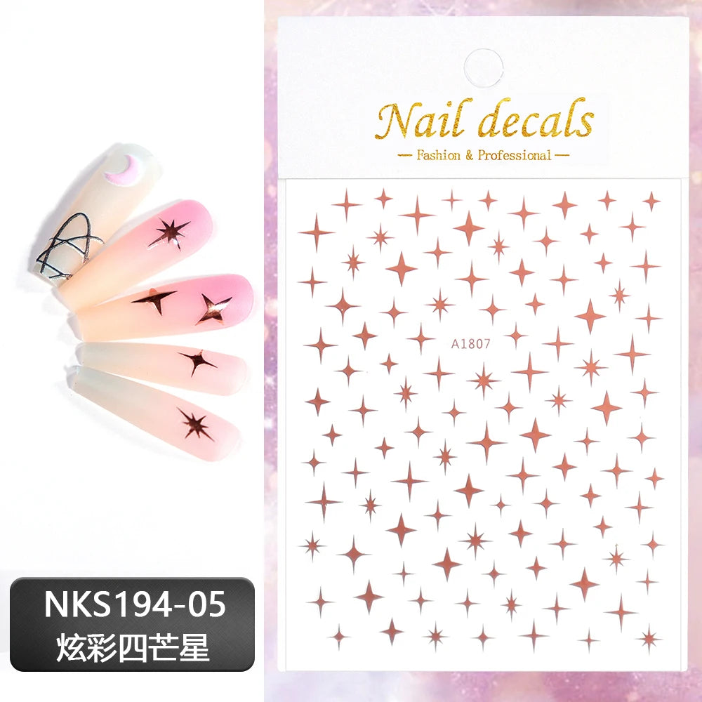 Vergoldete Stern und Mond Bronzing Nail Art Aufkleber hochwertige 3D Gold/Silber selbst klebende Slider DIY Nagel Aufkleber Dekoration 8*10cm