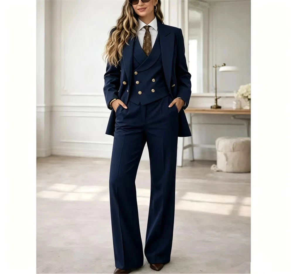 Klassischer 3-teiliger Damenanzug, maßgeschneiderter Hosenanzug, Kostüm für Damen, schick, elegant, für Hochzeitsgäste, Power-Anzug, Mariage (Jacke + Weste + Hose)